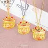 Colgante de Gato Ruyi Fu Hueco Lindo Versátil Color Dorado Arena de Gato Artesanía de Esmalte Dorado Collar Collar para Mujeres