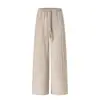 Otoño 2026 Transfronterizo Nuevo para Mujer Casual Color Sólido Tela Texturizada Nudo en la Cintura Bolsillos Inclinados Pantalones de Pierna Ancha