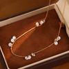 Colar Requintado de Prata S925 Banhado a Ouro K Sob a Árvore Rong Novo Colar Redondo de Diamantes Colar de Borla de Gipsófila de Estilo Francês Levemente Luxuoso para Mulheres