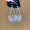 Pendientes Colgantes de Flor de Gota de Agua Hueca con Circonita de Aguja Plateada Pendientes de Botón de Temperamento Versátiles de Moda Pendientes de Lujo Ligero de Gama Alta para Mujer