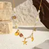 Estilo Oceano Europeu e Americano Pingente de Concha Estrela Conjunto de Colar e Pulseira de Aço Titânio Joias da Moda em Aço Inoxidável Série Oceano
