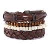 Comércio exterior venda quente retro feito à mão contas de madeira pulseira de mão de couro com contas conjunto pulseira de couro trançada masculina