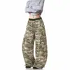 Calça de Trabalho Estilo Rua Americana Coração Camuflado Bolso Grande para Mulheres Homens Primavera Outono Inverno Versátil Reta Perna Larga Casual Longa