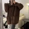 Suéter de Gola Lapela Estilo Coreano Estilo Preguiçoso, Cardigã de Tricô Solto e Macio para Mulheres Outono e Inverno