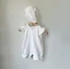 Ropa Coreana para Niñas, Cuello de Encaje, Patrón de Gofre, Mangas con Volantes, Mameluco de Bebé, Mono de Estilo Veraniego para Bebés