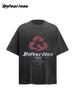 Camiseta de Manga Corta Estilo Americano Retro Lavado al Agua Estampado de Letras Antiguas Verano Moda Hombre y Mujer Marca Nueva Holgada Casual Camiseta de Pareja