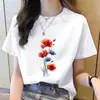 Camiseta Casual Feminina Moda Coreana Gola Redonda Estampa Floral Tendência Ins Manga Curta