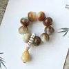 Pulseira de Bodhi com Cabeça de Gato Fofa Natural para Estudantes Brincarem com as Pontas dos Dedos e Enrolarem nos Dedos, Pulseira de Sândalo Verde Macia para Mulheres Brincarem