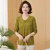 Camisa de otoño de moda para madres, camiseta de manga larga con cuello Peter Pan para mujer, top estilizado y elegante para mujeres de mediana edad y mayores