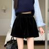 Shorts de Veludo para Mulheres Inverno 2025 Novo Outono Preto Casual Europeu Solto Cintura Alta Linha A Shorts para Botas