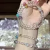 Pulsera Doble Círculo Apilada de Amatista Natural para la Buena Suerte, Joyería Fresca Genuina para Mujeres, Piedra Lunar de Cristal Blanco, Venta Directa de Fábrica