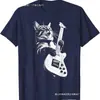 Gato Rockeiro Tocando Guitarra Camiseta Engraçada de Gato Guitarrista para Homens Hiphop