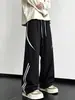 Calças casuais masculinas listradas color block estilo americano de secagem rápida, para esportes ao ar livre na primavera/verão/outono, calças casuais da moda de corte solto