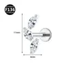 Aleación de Titanio F136 con Tres Piedras de Zirconia, Diseño de Hoja Ojo de Caballo, Piercing Labret con Rosca Interna, Arete, Piercing en el Cartílago de la Oreja Joyería 0.9