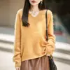 Suéter de punto de lana sin costuras con cuello en V para mujer, otoño e invierno, suéter holgado de manga larga de forro polar, top básico de estilo casual