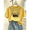 Camiseta de manga corta tie-dye azul con diseño único para mujer, moderna y versátil, adelgazante, hombro normal, top de algodón puro, verano 2026