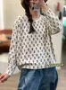 Otoño 2026 Transfronterizo Nuevo Hilo de Algodón Retro Holgado Estampado Cuello Redondo Versátil Casual Top Tejido Jersey Mujer