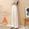 Veludo Outono e Inverno Novo Lã de Cordeiro Slim Calça de Perna Larga Feminina Algodão do Nordeste Extra Grossa Quente Calças Casuais