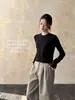 32030 # Suéter básico simple ligero de lana, amigable con la piel, cómodo, elástico, camiseta base adelgazante para mujer para usar en capas con otras prendas