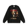 Camiseta Estampada Direta Europeia e Americana Street Hip Hop Marca Tendência Solta Lavada Antiga Algodão Pesado Manga Longa para Homens