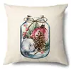 Productos para el Hogar Transfronterizos Amazon Funda de Almohada Navideña Papá Noel Árbol Sofá Funda de Almohada de Lino Funda de Almohada