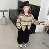 Conjunto de Niña para Primavera y Otoño 2026 Nuevo Casual Estilo Coreano Chaqueta de Béisbol a Rayas con Pantalones Baggy de Moda para Niños Mayores