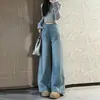 Ropa de maternidad para otoño, nuevos pantalones vaqueros holgados de pierna ancha, estilo coreano, cintura con cordón, pantalones largos casuales adelgazantes de talla grande para mujer