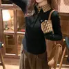Camiseta de Manga Larga con Cuello Polo y Parches a Cuadros Falsa de Dos Piezas para Mujer, Diseño Otoño e Invierno, Camiseta Base Ajustada, Top Térmico para Primavera