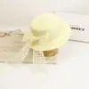 Sombrero de Sol con Cinta de Encaje para Familia Sombrero de Paja de Verano Copa Plana Parasol para Adultos Transpirable Tejido con Lazo Sombrero de Pescador