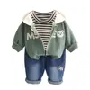 2024 Nuevo Conjunto de Tres Piezas para Niños: Sudadera con Capucha y Cremallera de Oso, Camiseta Inferior Estampada, Jeans. Fabricante de Origen Venta al por Mayor