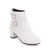 31-45 uma geração de outono e inverno tamanho botas curtas de salto grosso feminino fivela de cinto salto zíper lateral botas femininas W80