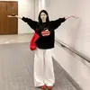 Retrô Americano Solto Preguiçoso Algodão Puro Preto Top Feminino 2026 Outono Camada Interna Camada Base Manga Longa Camiseta Moletom