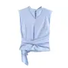 Atacado de Roupas Femininas Transfronteiriças Verão Novo Elegante Versátil Casual Cor Sólida Sem Mangas Top com Laço Colete de Temperamento