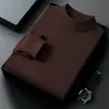 Nuevo suéter de punto para hombre de otoño e invierno, color liso, anti-pilling, suéter de lana de punto fino, manga larga, cuello semialto, ropa para hombre