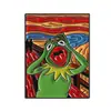 Broche original vintage pintura al óleo rana obra maestra rana kermit versátil animal ropa mochila insignia metálica