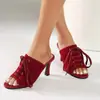 Sandalias de tacón alto para mujer de verano, sandalias de mujer de color liso con suelas de goma, antideslizantes, puntera abierta, talla grande, zapatos de una tira con tacón fino