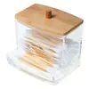 Caja de Almacenamiento para Bastoncillos de Algodón con Tapa de Bambú, Almacenamiento y Organización Portátil, Almacenamiento para Discos de Algodón, Caja de Almacenamiento para Discos Desmaquillantes, Venta al por Mayor Transfronteriza
