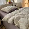 Conjunto de Quatro Peças Jacquard Classe A de Qualidade Maternidade para Dormir Nu, Algodão Puro, Conjunto de Três Peças Lençol de Cama, Capa de Edredom, Lençol com Elástico para Dormitório, Estilo Muji