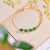 Pulseira de contas redondas de jade Hetian imitação, pulseira de contas da sorte feminina, cauda de fênix em ouro de areia do Vietnã, contas verdes, pulseira de ouro imitação