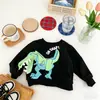 Moletom Listrado com Design de Dinossauro de Desenho Animado, Pulôver Fofo, Novo Estiloso Casual Versátil Fresco para Outono e Inverno para Meninos