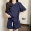 Conjunto deportivo de verano de algodón Real Shot para mujer, elegante conjunto de dos piezas con top de manga corta y pantalones cortos con cordón.
