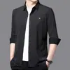 Nueva Camisa de Manga Larga Sin Marca para Hombre Primavera y Otoño 2024 Joven y de Edad Media Casual de Negocios Color Sólido Camisa de Seda de Hielo para Hombre