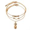 Tobillera de moda simple de alta gama multicapa apilada con cuentas de estrella de piña para mujer, traje de tobillera de aleación plateada al por mayor