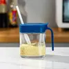 Juego de 3 tarros de vidrio para especias con cucharas y bandeja base. Organizador de condimentos para la cocina.
