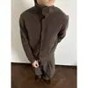 Fabricante por atacado: cardigan de tricô elegante, com visual maduro e gola alta para homens, de caimento solto, peça de outer wear de alta qualidade para outono e inverno, suéter moderno estilo coreano