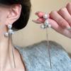 Pendientes largos con borlas y perlas de viento frío, temperamento femenino, pendientes rojos de alta gama, pendientes de aguja de plata S925, marea