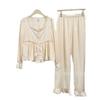Pijamas sencillos de cuello cuadrado para niña, pantalones de manga larga, ropa de casa de seda helada para mujer, primavera de 2025