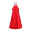 AliExpress Internacional Mais Vendido 2026 Primavera Nova Chegada Vestido Temperamento Moda Cor Sólida Sexy Costas Cruzadas Alcinha