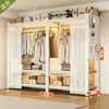 Guarda-roupa simples para uso doméstico e cabideiro combinação integrada estilo aberto DIY montagem livre cabide de pendurar prateleira de armazenamento