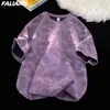 Marca de Moda Transfronteriza Estilo Americano Tie-Dye Color Sólido Manga Corta Verano Pareja Holgada Camiseta para Hombre Top de Media Manga Moda Versión Coreana